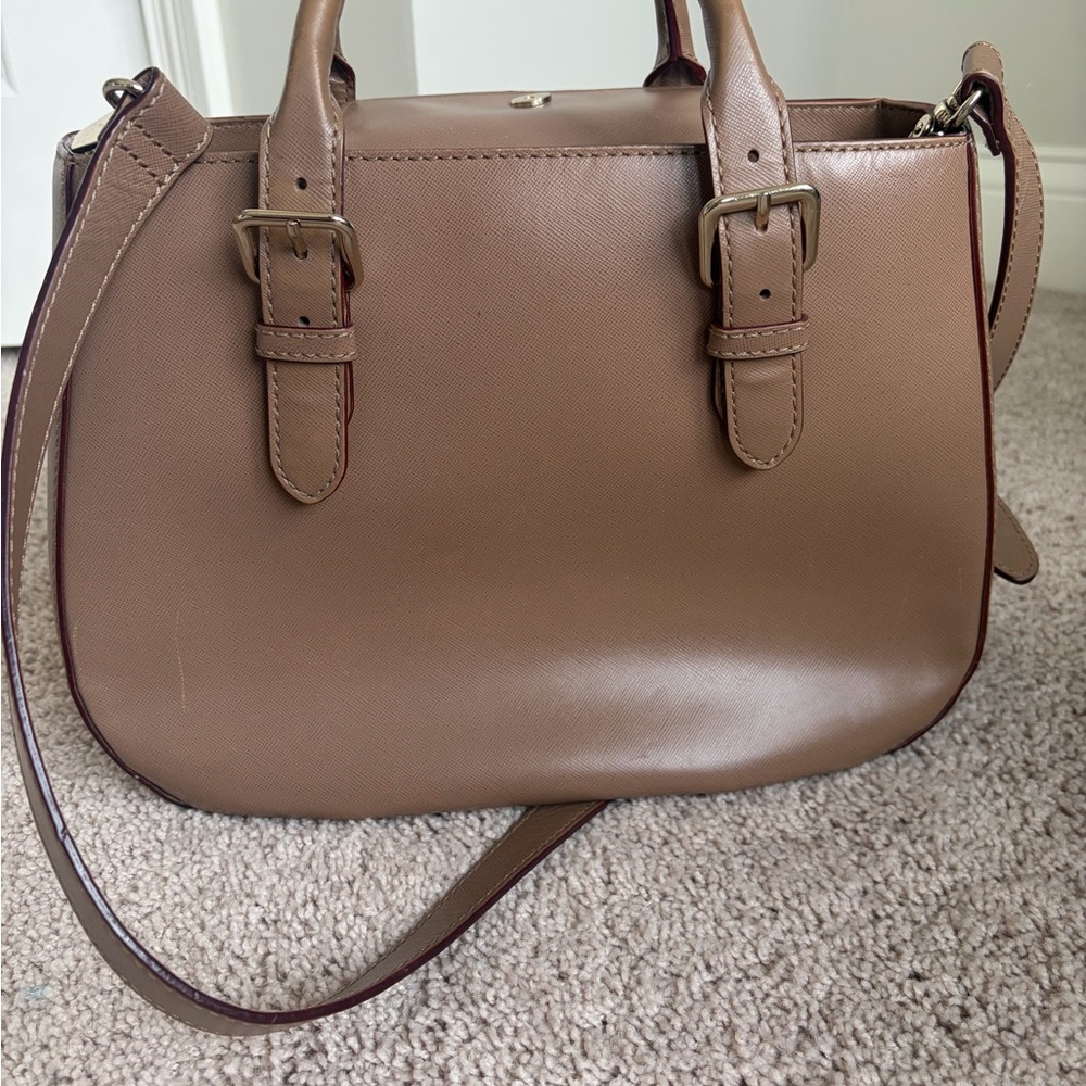 Kate Spade Tan Satchel Purse with Flaws - Picture 9 of 13